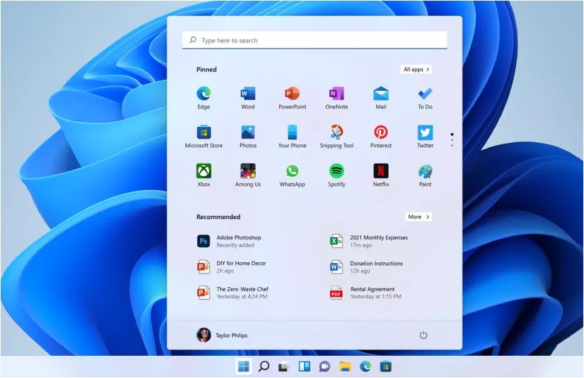 منوی استارت ویندوز 11